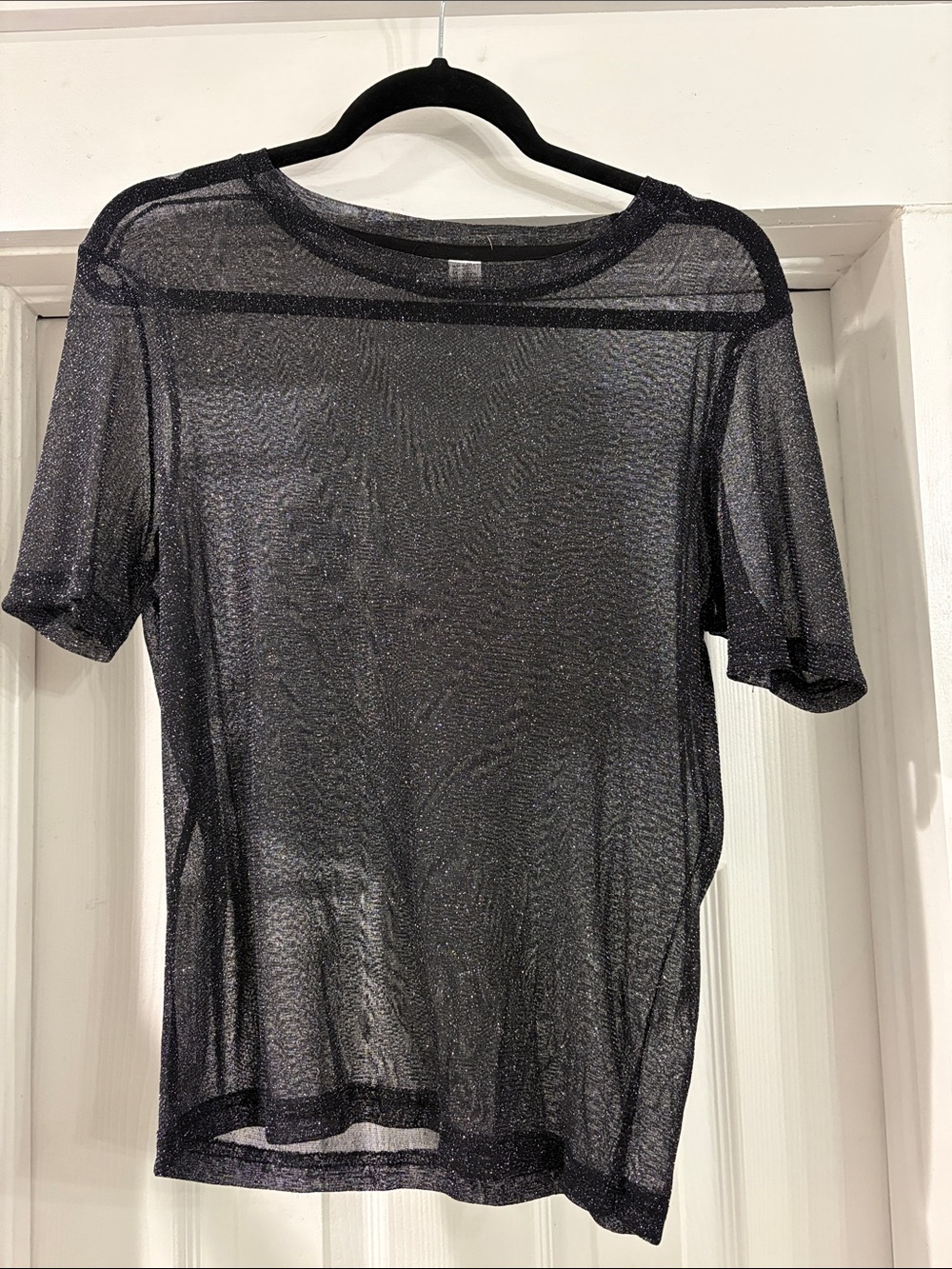 Sheer Metallic Short Sleeve Tee in Black